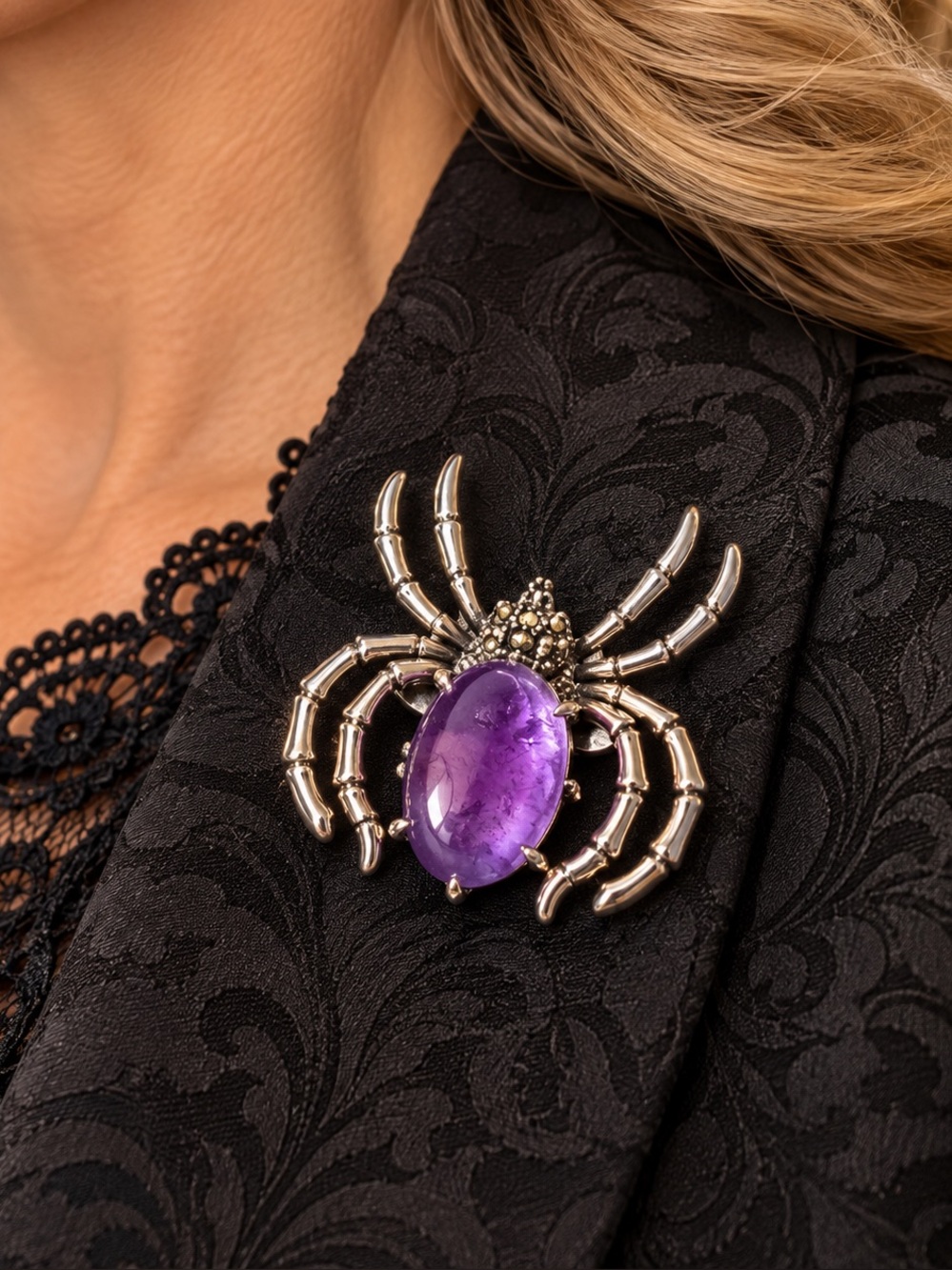 Vintage Amethyst Spider Convertible Brooch / Pendant